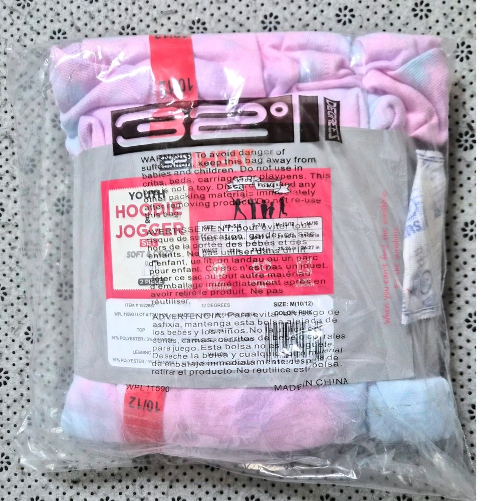 32 Degrees Heat‎ Youth Girl Hoodie and Jogger 2Piece Set PinkTie Dye SizeM 10/12 - Picture 2 of 3
